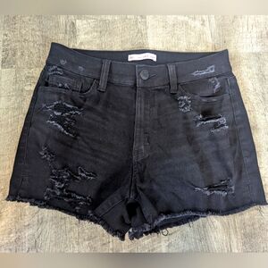 So Women's Black Curvy Shortie Distressed & Frayed Denim Shorts Sz.9